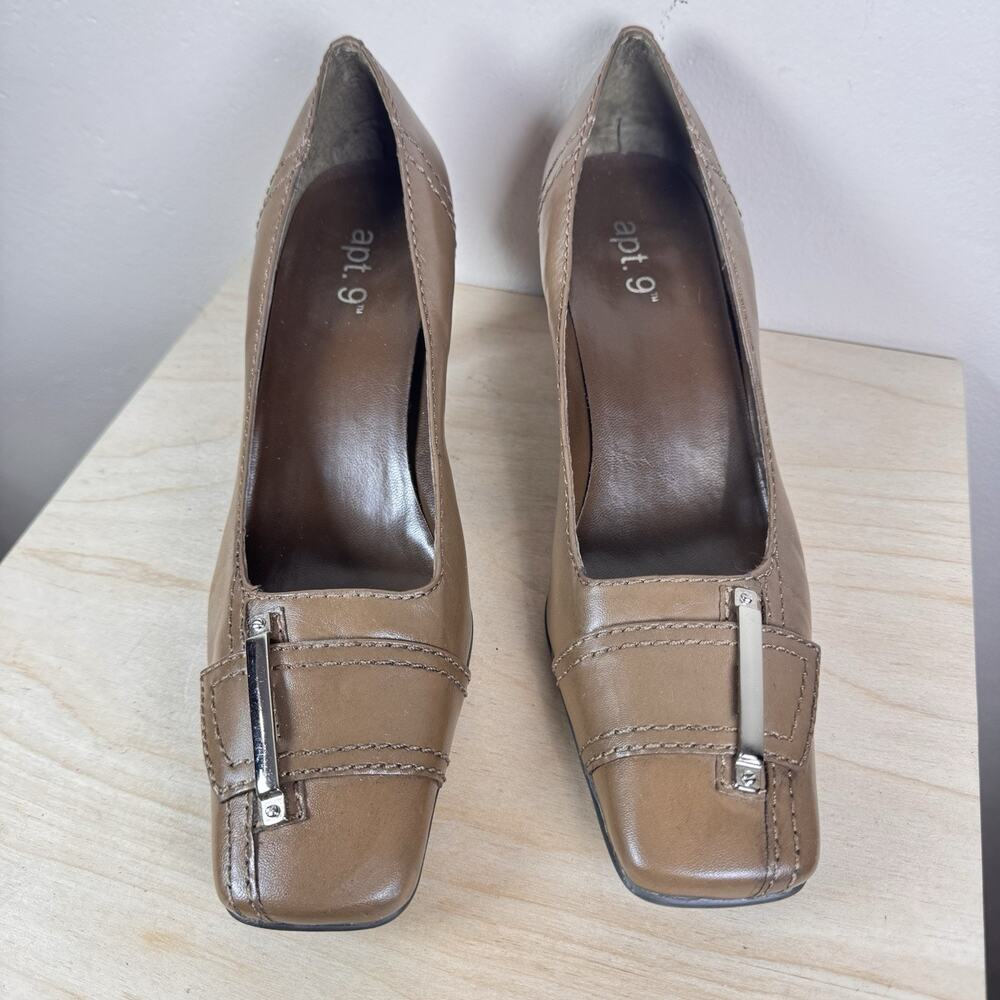 VTG Apt. 9 Kitten Heels Square Toe Tan Office Business Y2K 90s 7M Brazil Leather - Picture 3 of 9